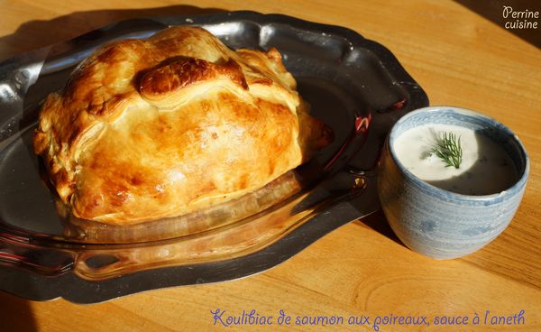 Koulibiac de saumon revisité aux poireaux et au vin blanc