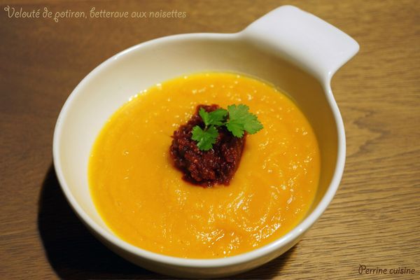 Velouté de potiron, betterave aux noisettes