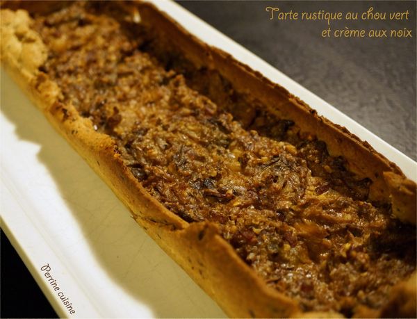 Tarte rustique au chou vert et crème aux noix