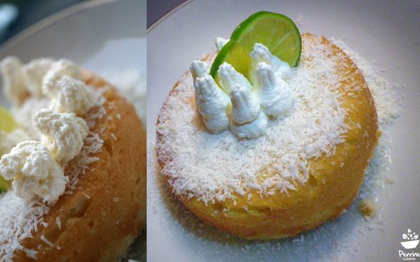 Baba à la cachaça gold, coco et chantilly citron vert