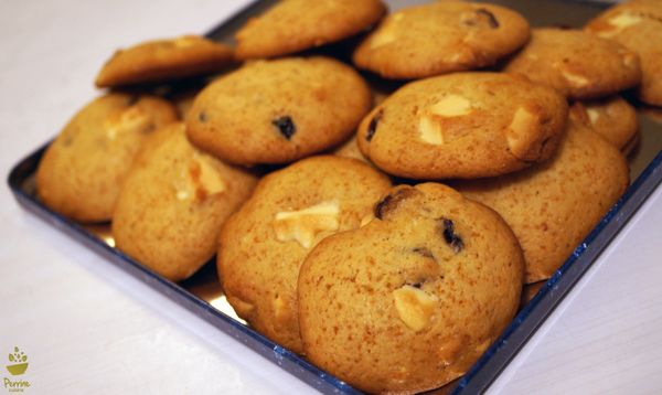 Cookies au chocolat blanc, miel et cranberries