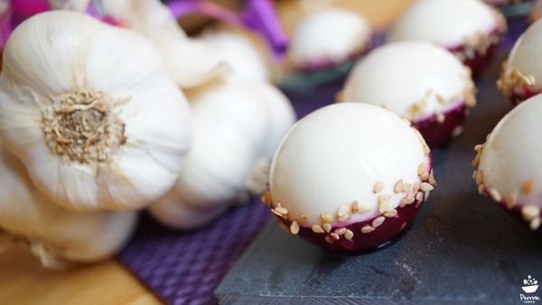 Sphères de panna cotta à l’ail blanc de Lomagne et à la betterave (et autres recettes à l'ail et à la betterave)
