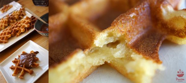 Gaufres à la pistache, sauce épaisse au chocolat {inspirées de Pierre Hermé}