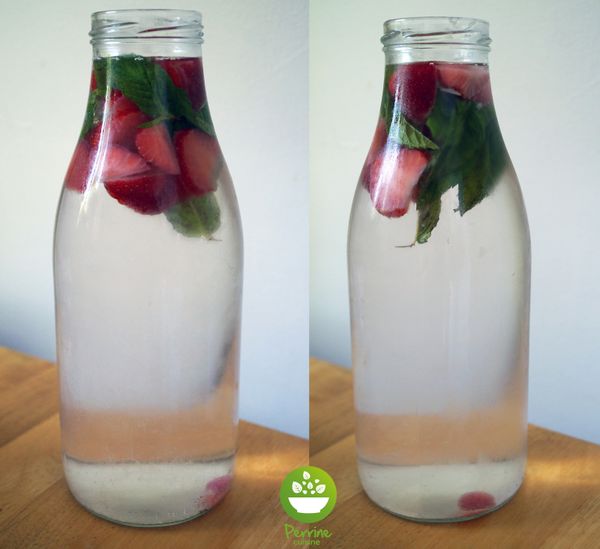 Eau aromatisée à la fraise, menthe et citron {sans sucre ajouté}