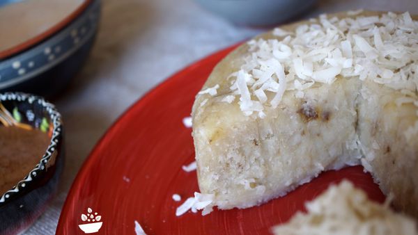 Gâteau banane-coco et émulsion chocolatée {sans œufs, sans gluten, avec de la pâte à tartiner}