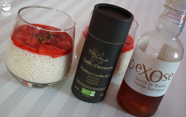Tapioca à la vanille façon riz au lait, compotée de fraises