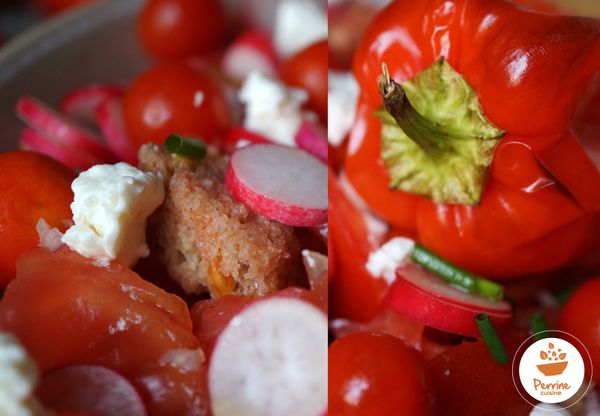 Panzanella ou salade de pain à ma façon et poivron soufflé