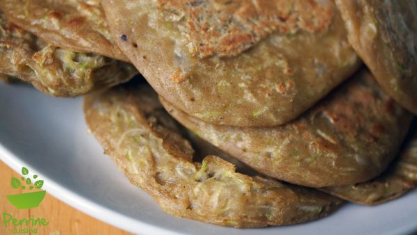 Blinis à la farine de Gaudes et aux courgettes, chantilly à l’huile essentielle de romarin