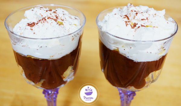 Trifles tièdes au chocolat, madeleine et confiture de lait