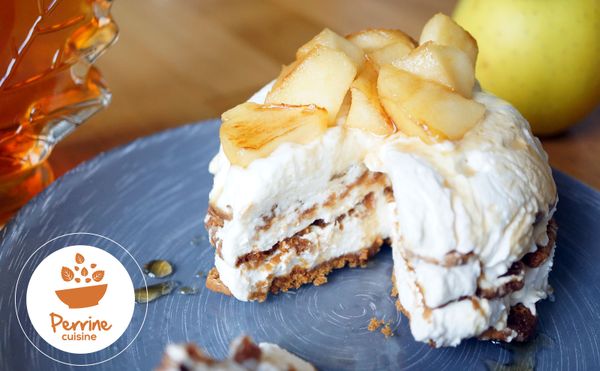 Gâteau sans cuisson aux pommes, sirop d’érable et spéculoos
