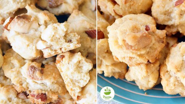 Cookies au sirop d’érable, au chocolat blanc et aux amandes {sans œuf}