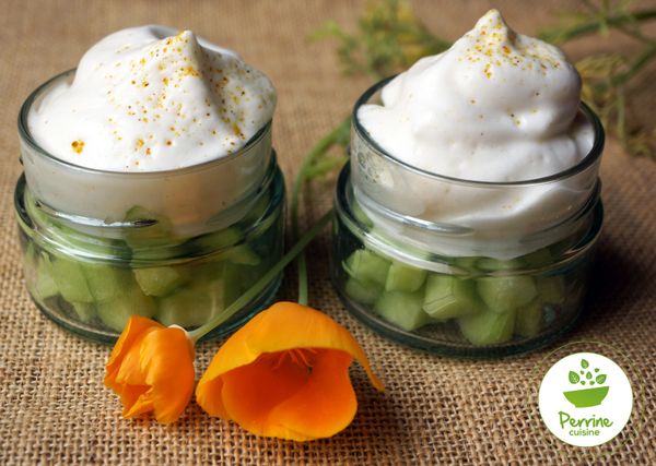 Tartare de concombre, espuma végétal au curry