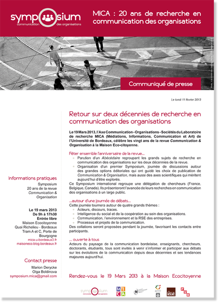 MICA - Sciences de l'Information et de la Communication / Bordeaux 3 - Séminaires, colloques, journées d'études