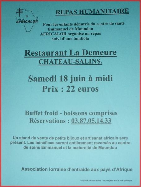 Château-salins Repas humanitaire AFRICALOR le 18 juin 2016