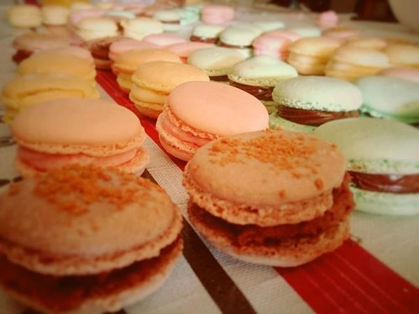 Macarons menthe chocolat, citron, speculoos et fraise tagada