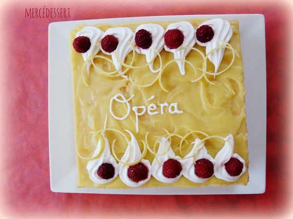 Opéra citron ganache chocolat blanc/framboise