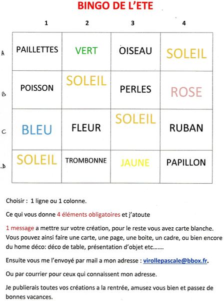 BINGO DE L'ETE
