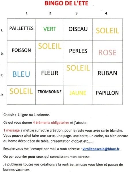 RESULTAT DU BINGO DE L'ETE