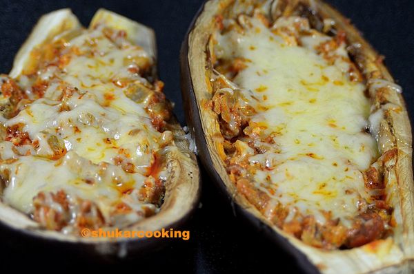Aubergines farcies au Chorizo et tartare