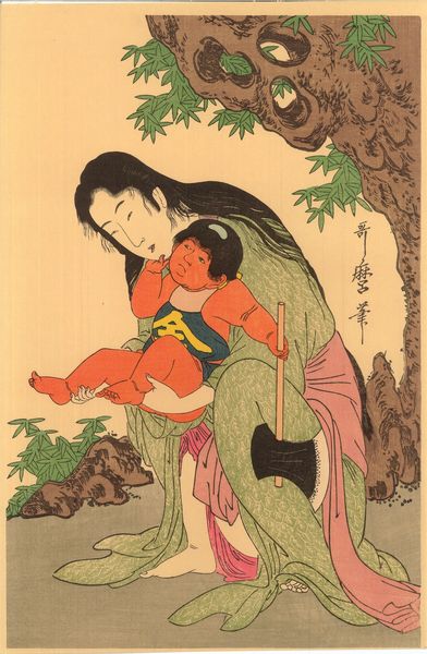 véritable estampe japonaise "la femme des montagne et l'enfant Kintaro" de UTAMARO