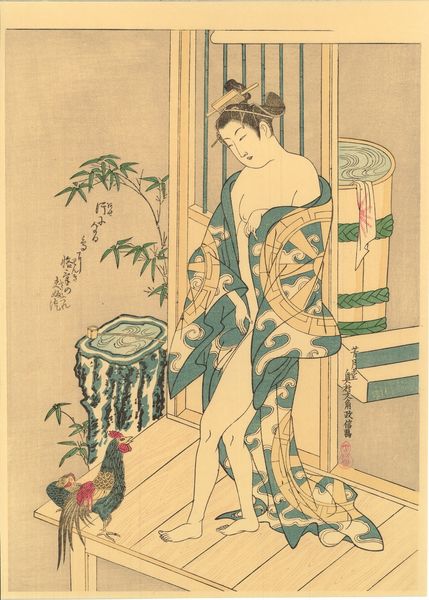 vends Véritable Estampe Japonaise Okumura Masanobu "Beauté Au Frais Sous La Véranda Après Le Bain"