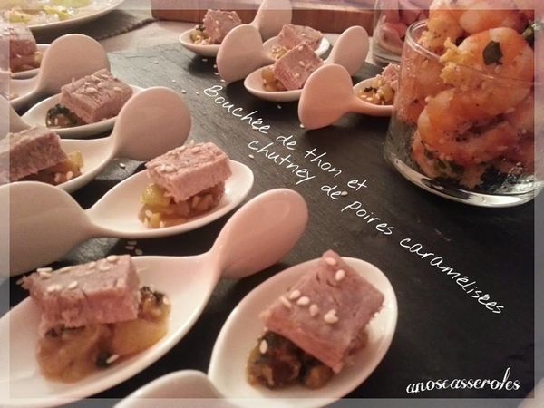 Thon mi-cuit et chutney épicés de poires