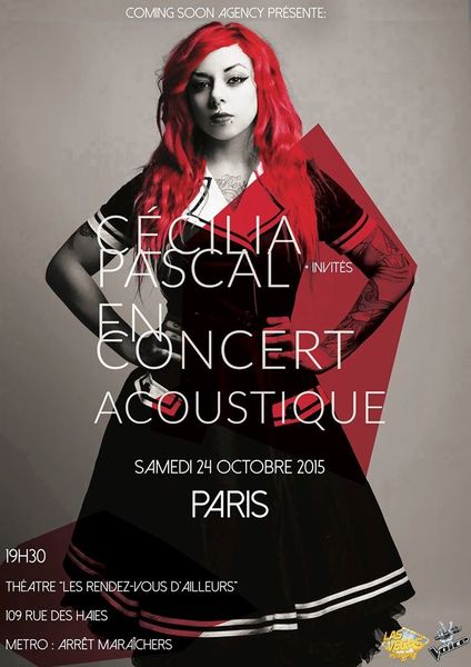 Cécilia Pascal jouera en live à guichet fermé le 24 Octobre 2015 au Théâtre Les Rendez-Vous d’Ailleurs à Paris !