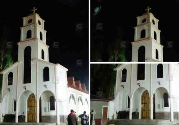 Photo : ovni vert dans le coin supérieur gauche de cette église à Villa de Tomas au Pérou
