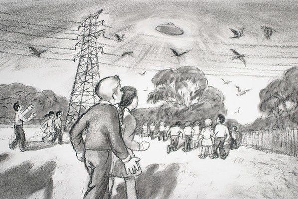 Illustration : Les ovnis et les élèves de Westall, en Australie, le 06 avril 1966...
