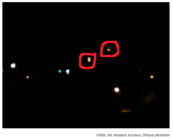 J'ai extrait cette photo de la vidéo, et entouré en rouge les ovnis. A Kopeisk, en Russie...