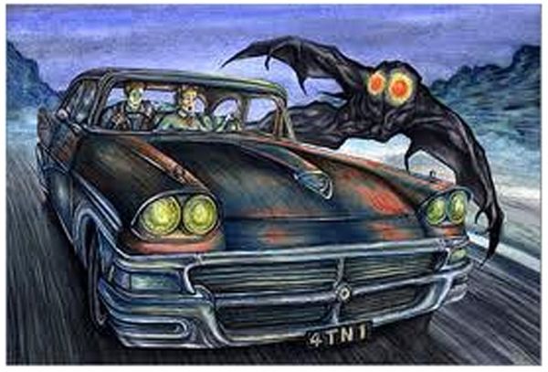 Illustration, la Créature Mothman en action...