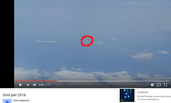 Photo : j'ai extrait cette image de la vidéo, et entouré en rouge cet ovni. Au-dessus des Pyrénées Orientales, le 05 juin 2016...