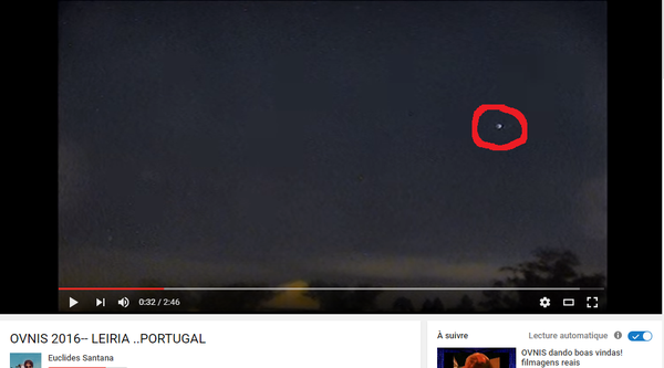Photo : j'ai extrait cette image de la vidéo, et entouré en rouge cet ovni. A Leiria, Portugal, le 13 juin 2016...