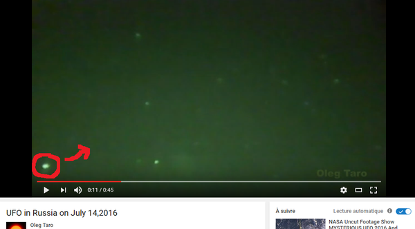 J'ai extrait cette première image de la vidéo, et entouré en rouge l'ovni. A Tver, en Russie, le 14 juillet 2016...