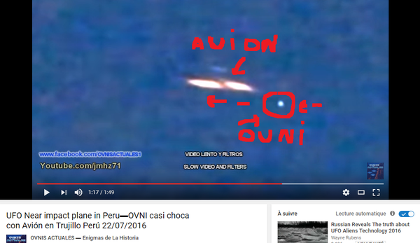 J'ai extrait cette image de la vidéo, et entouré en rouge l'ovni. A Trujillo, au Pérou, le 22 juillet 2016...