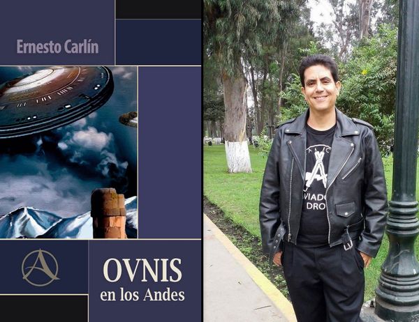 Photo : Ernesto Carlin et son livre "Les ovnis dans les Andes"...