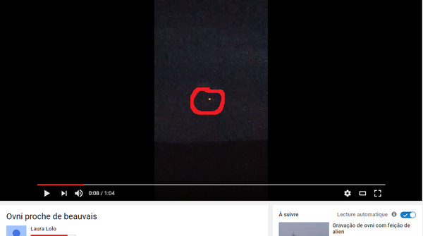 Photo : j'ai extrait cette image de la vidéo, et entouré en rouge l'ovni. Près de Beauvais...