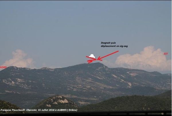 Crédit photo Françoise Pouvreau, reconstitution de l'observation ovni du dimanche 31 juillet 2016, à Aubres, dans la Drôme...