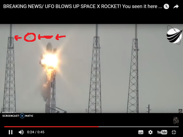 Photo : j'ai extrait cette image à partir de la 1ère vidéo, et entouré en rouge cet ovni. Ovni le jeudi 01 septembre 2016, aire de lancement de la fusée Space-X Falcon-9...