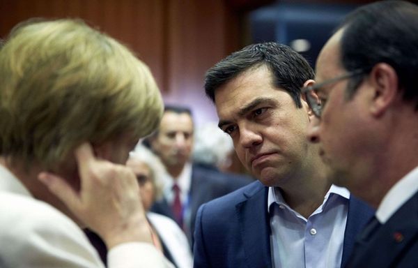 Angela Merkel, Alexis Tsipras et François Hollande durant le sommet européen à Bruxelles, le 12 juillet 2015. - Intime/Athen/REX Shutte/SIPA