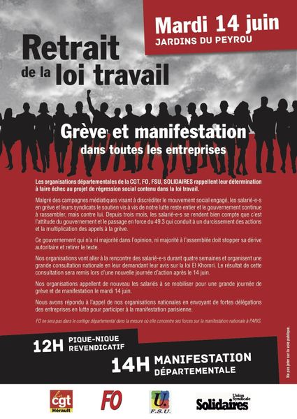 Manifestation du 14 juin contre la loi Travail : le match n'est pas fini !