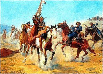 Scène de combat entre Indiens et soldats