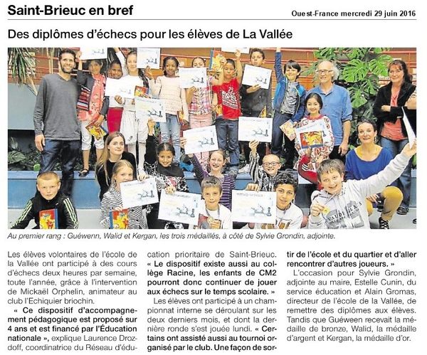 Remise des diplômes aux élèves de La Vallée
