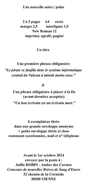 Concours de nouvelles Brèves de Sang d'Encre Vienne 2014