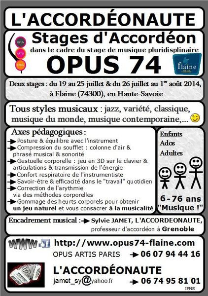 Accordéonaute - Stage d'été à Flaine(74300) - Opus 74