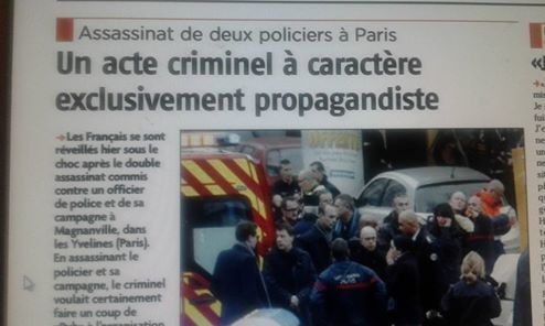 Assassinat de deux policiers à Paris : Un acte criminel à caractère exclusivement propagandiste
