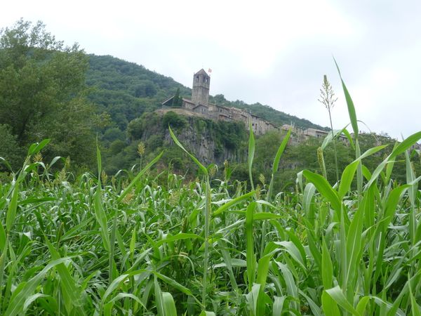 le joli village de Castellofit de la Roca..une merveille... Le petit village de Castellfollit de la Roca s'élève sur une spectaculare falaise basaltique de 50 mètres de hauteur et d'un kilomètre de long, coupée par le fleuve Fluvià. Les étroites ruelles du village débouchent sur l'ancienne église de Sant Salvador à l'extrémité de la falaise où se trouve un point de vue d'où l'on jouit d'une vue privilégiée sur les alentours. Castellfollit de la Roca est l'une des portes d'entrée au Parc Naturel de la Zone Volcanique de la Garrotxa..