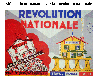AFFICHE PETAINISTE TRAVAIL FAMILLE PATRIE ET DECHEANCE