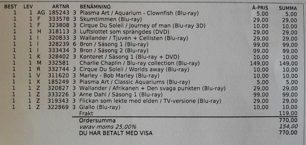 Commande de blu-ray chez Ginza.se