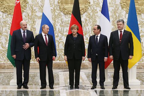 The meeting of the French, German, Russian and Ukrainian leaders in the Belarusian capital Minsk. Source: Kontantin Zavrazhin / RG